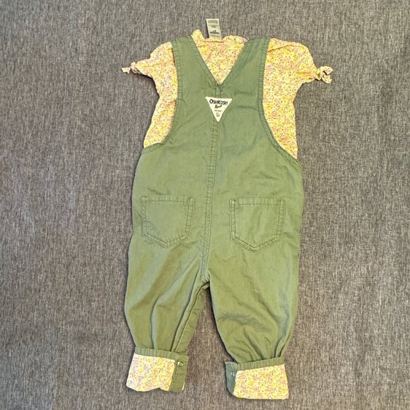 OSHKOSH B’gosh Baby overalls with floral lining & matching shirt - 18 mo - Green - Picture 2 of 12